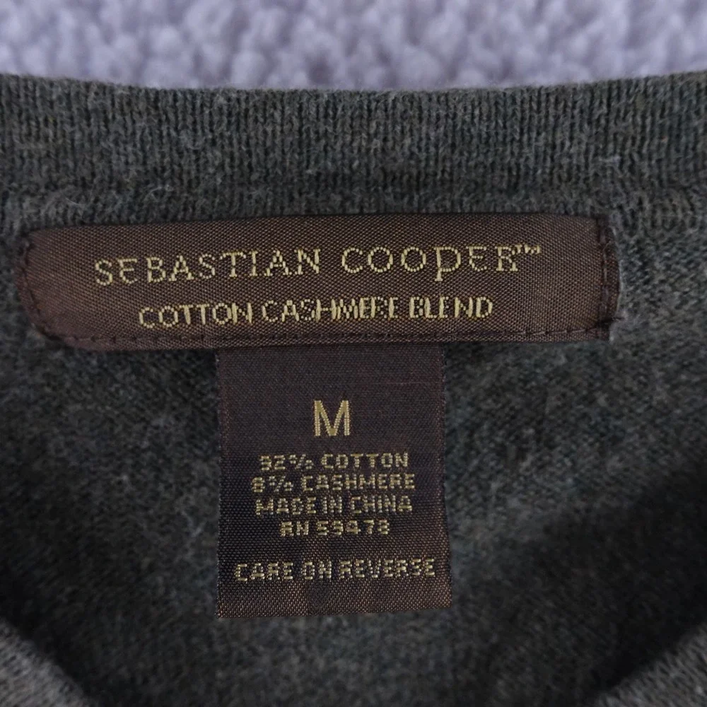 Sebastian Cooper Mens Medium Green Cotton Cashmere Blend V-Neck Sweater